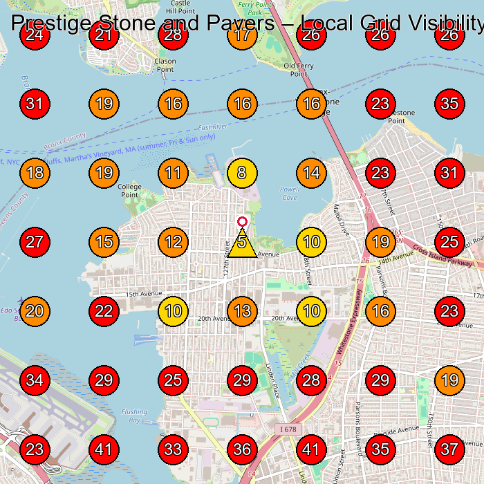 Prestige Stone and Pavers GeoGrid visibility map for Construction Company in Queens